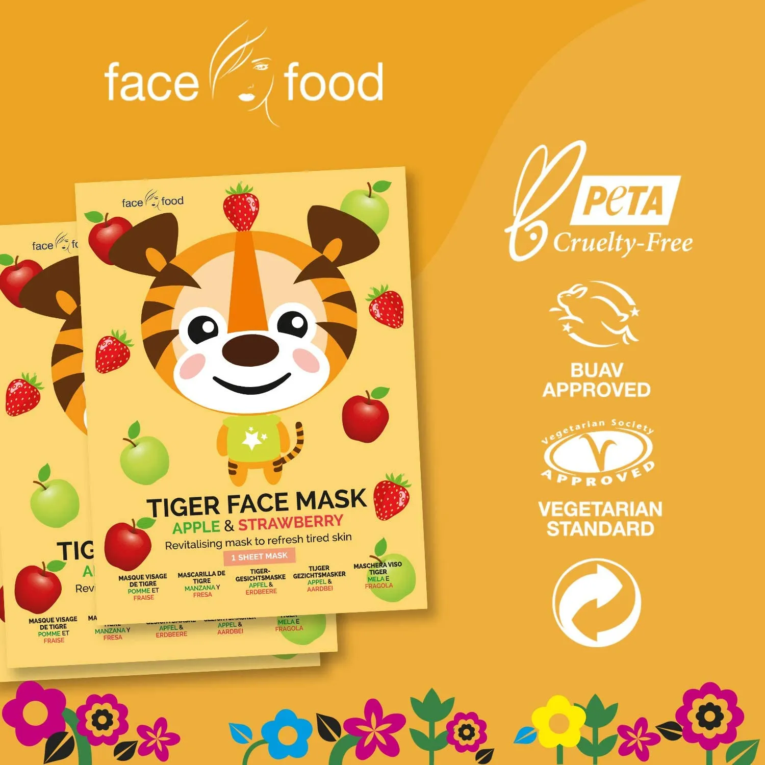 7th Heaven Face Food Tiger Sheet Face Mask Apple And Strawberry Revitalising Mask To Refresh Tired Skin