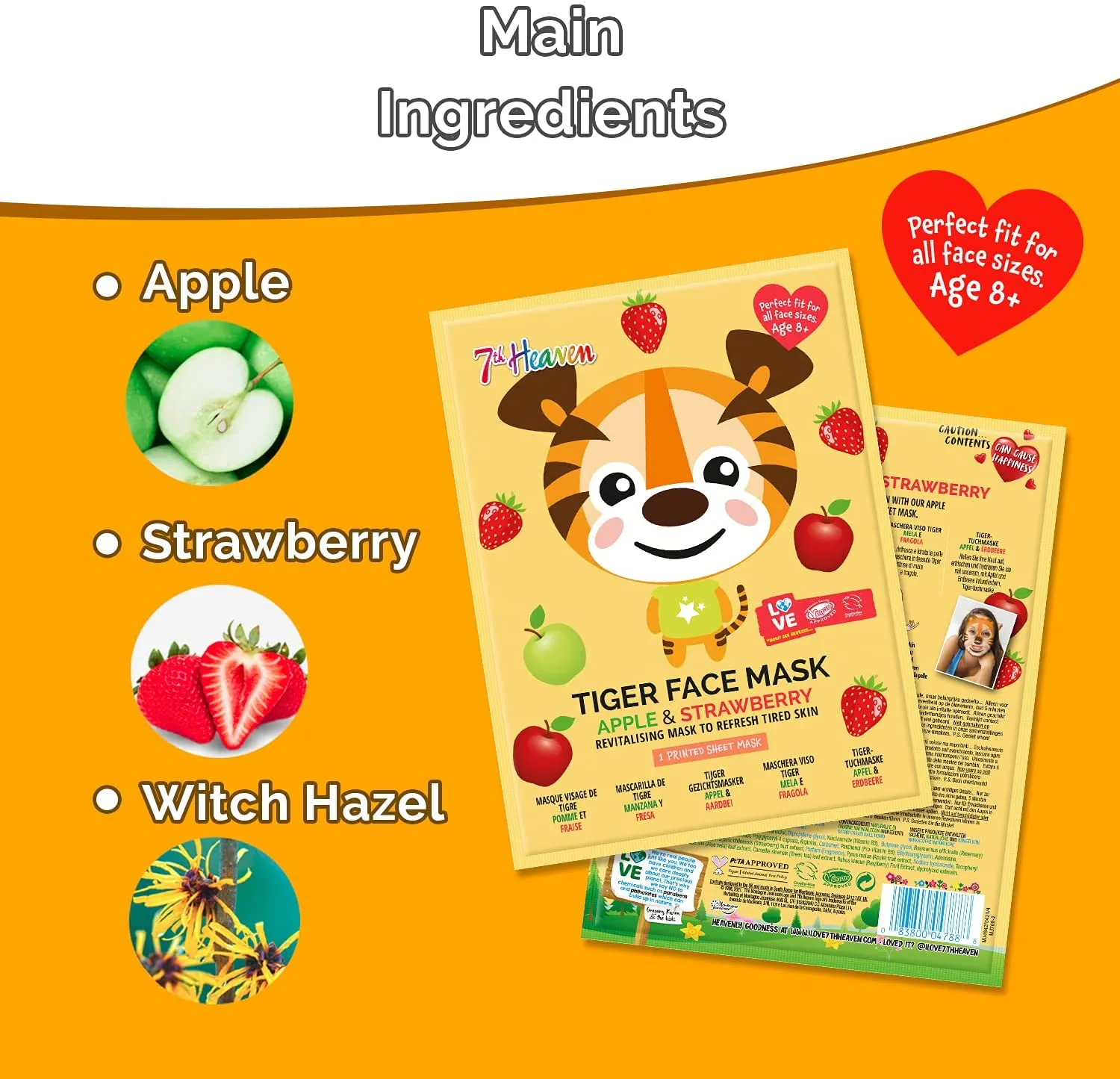 7th Heaven Face Food Tiger Sheet Face Mask Apple And Strawberry Revitalising Mask To Refresh Tired Skin