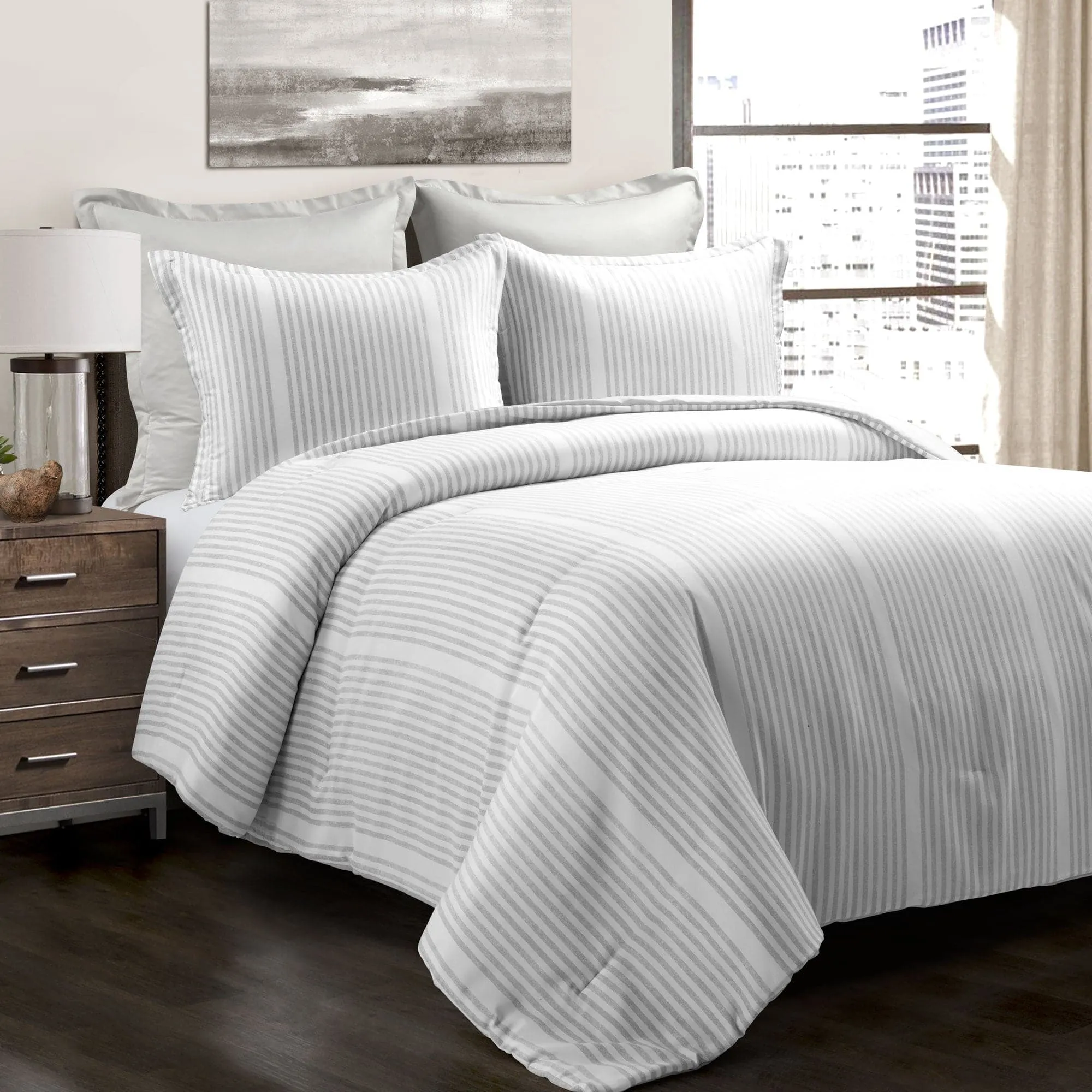 Drew Stripe Silver-Infused Antimicrobial Comforter 5 Piece Set