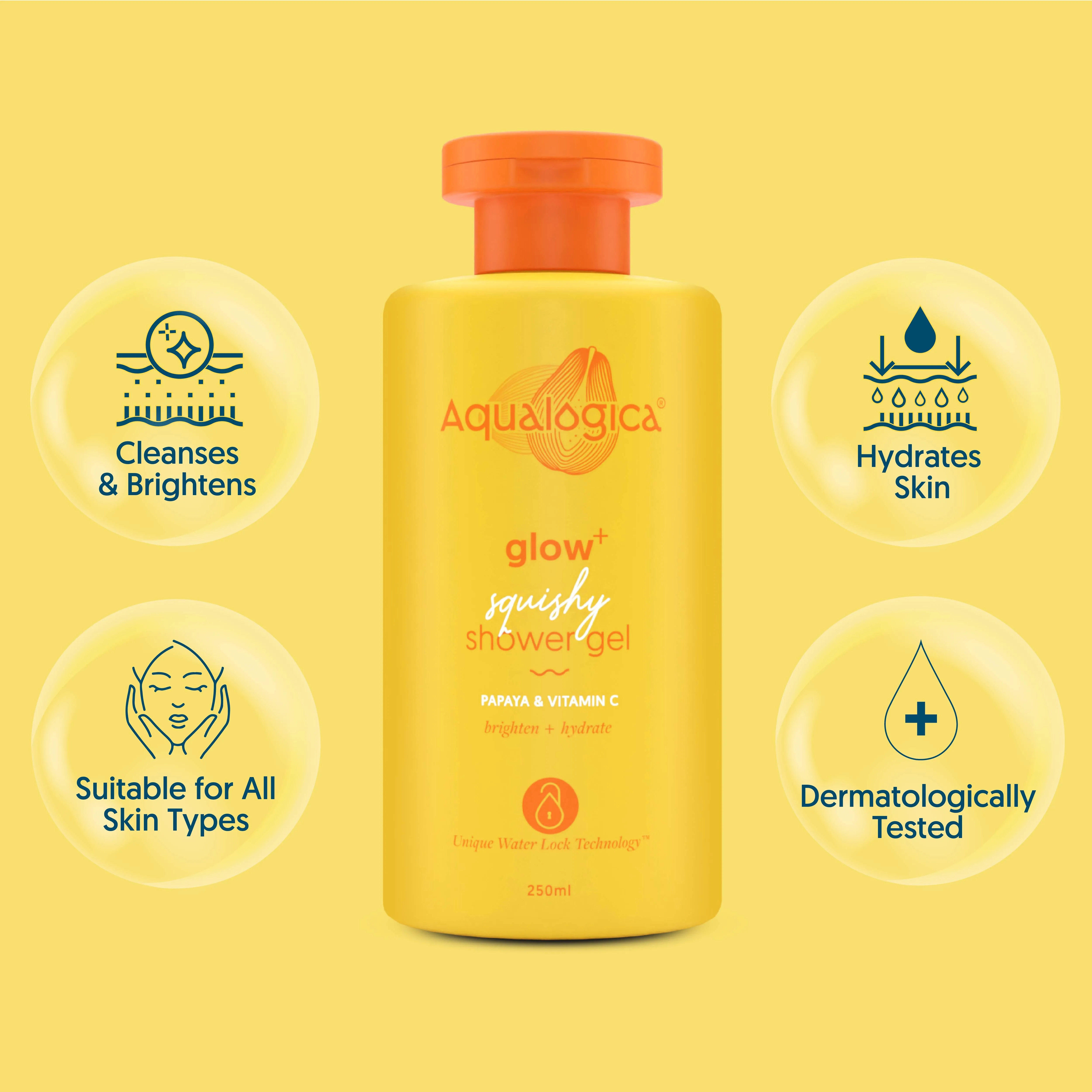 Glow  Squishy Shower Gel with Papaya & Vitamin C for Glowing Skin - 250ml