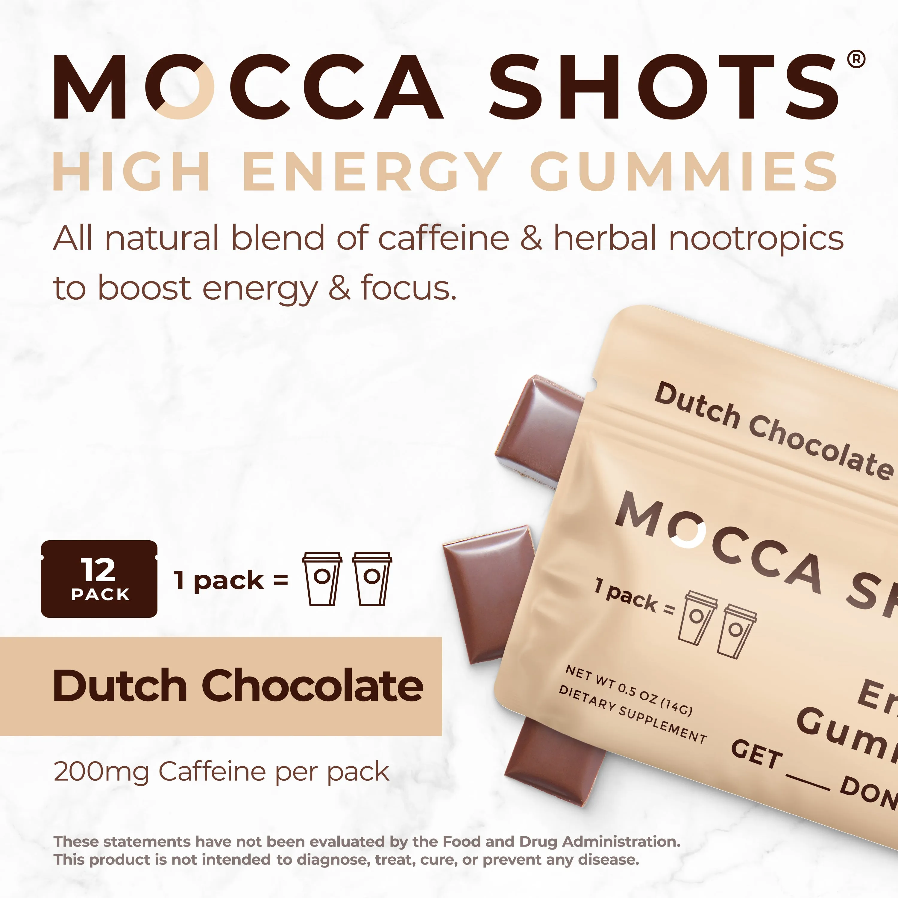 Mocca Shots Dutch Chocolate Caffeine Gummy 12-pack 12x2 shots