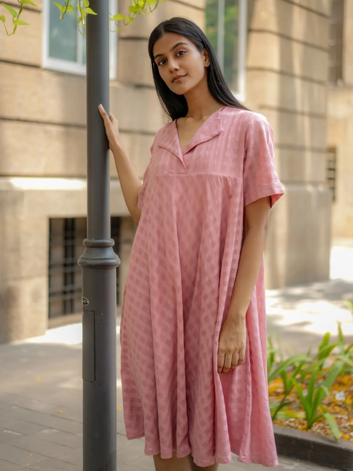 Pink Textured A-line Dress