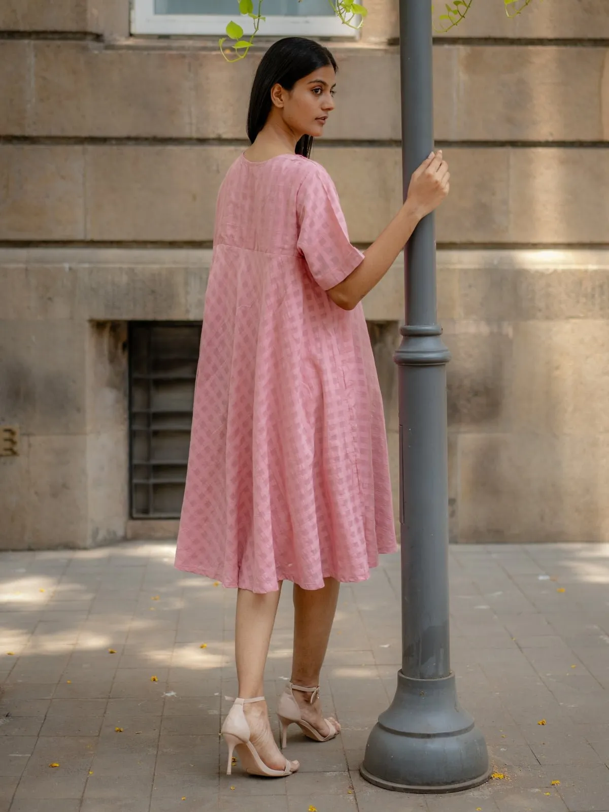 Pink Textured A-line Dress