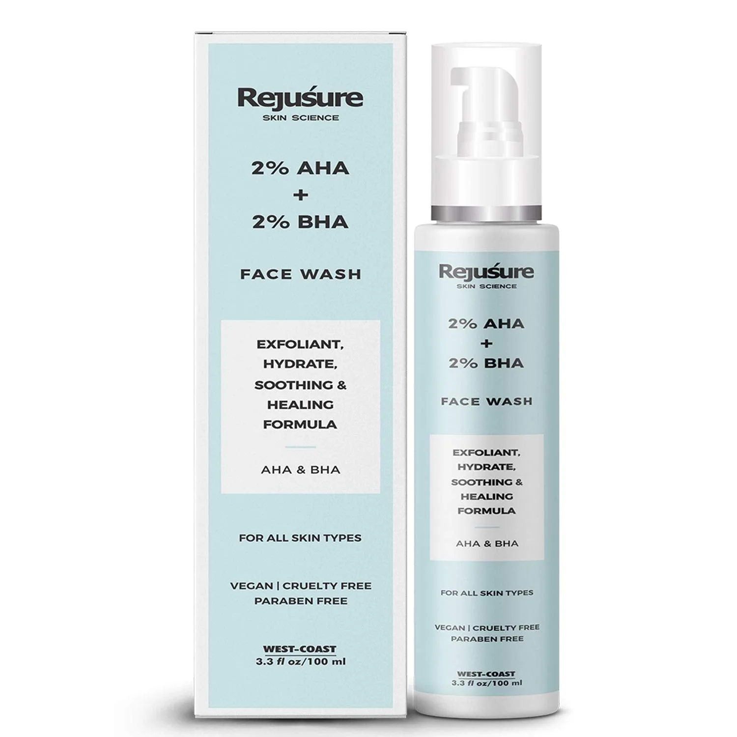 Rejusure AHA 2%   BHA 2% Face Wash for Exfoliant, Hydrate, Soothing & Healing Formula – 100ml (Pack of 2)