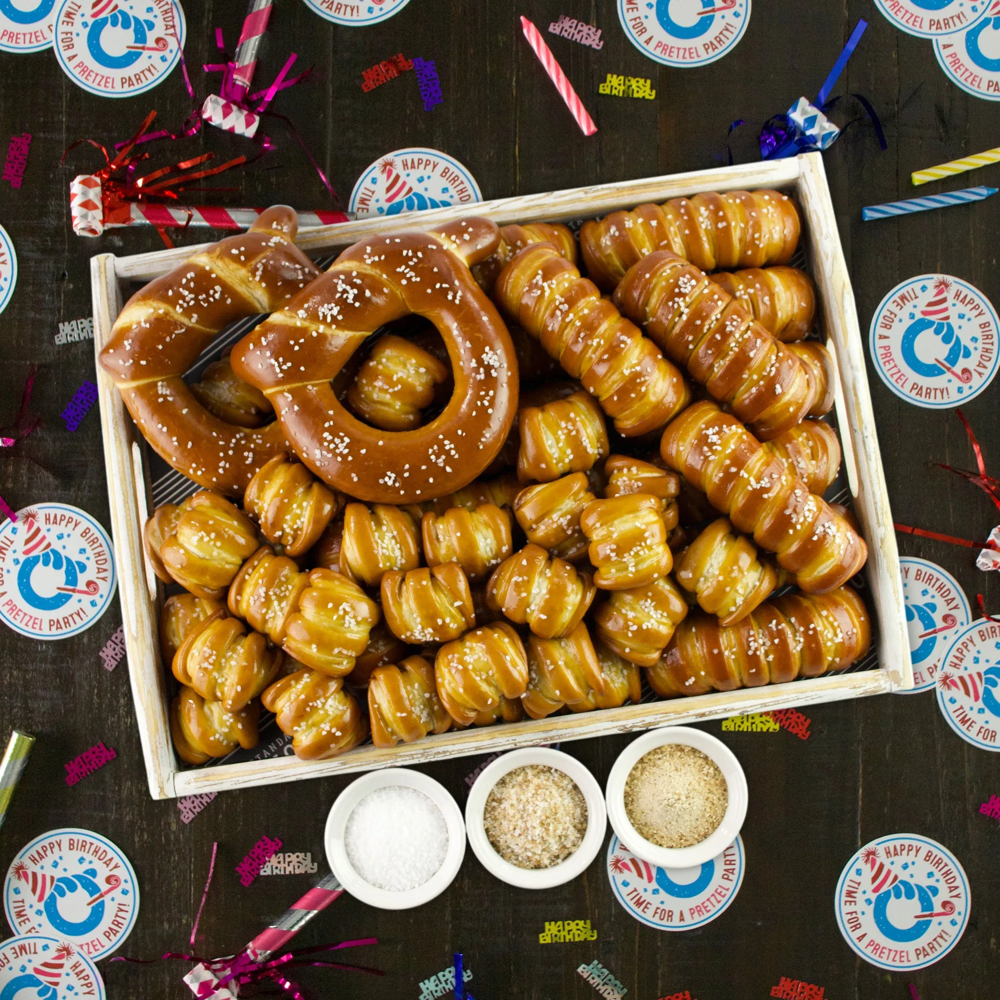 SOFT PRETZELS & SALTS VARIETY BOX - Happy Birthday