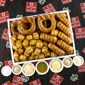 SOFT PRETZELS, SALTS & SAUCES VARIETY BOX - Keep Calm & Pretzel On