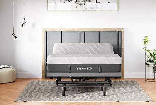 Sven & Son Queen Adjustable Bed Base Frame   14” Luxury Cool Gel Memory Foam Hybrid Mattress, Head Up Foot Up, USB Ports, Zero Gravity, Interactive Dual Massage, Wireless, Classic (Queen)