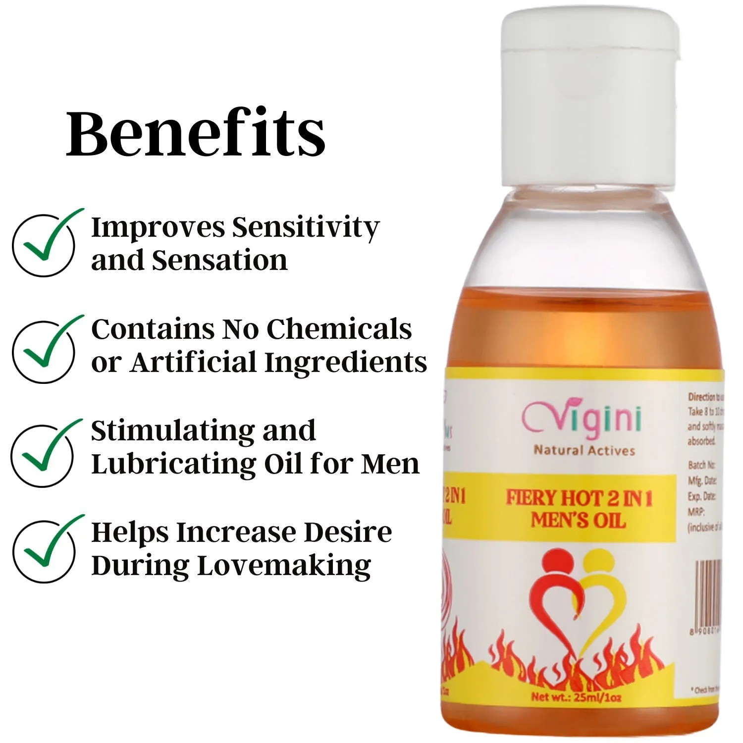 Vigini Fiery Hot 9 inch Growth Sexual Lubricants Lube Delay Men's Massage Oil & Straight Stamina Testosterone Power Booster Capsule For Men-25ml 30Caps